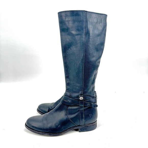 FRYE Melissa Belted Riding Boot in Black Leather - Picture 1 of 8